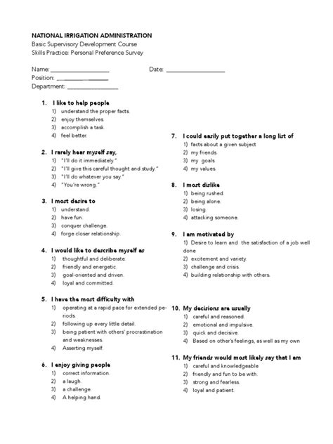 Personal Preference Survey Questionnaire Pdf Pdf Action