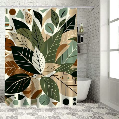 Lzatpd Shower Curtain Boho Abstract Leaves In Coffee And Neutral Tones