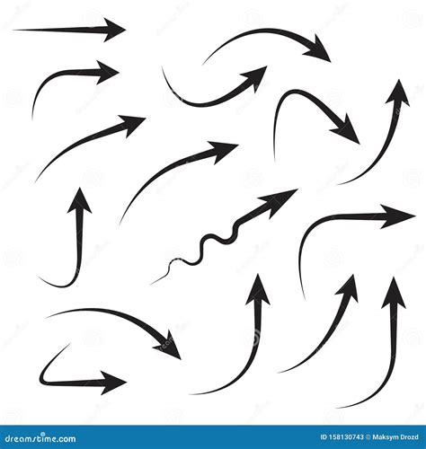 Set Of Vector Curved Arrows Hand Drawn Collection Of Pointers Stock