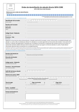 Fillable Online Orden De Domiciliacin De Adeudo Directo Sepa Core Fax