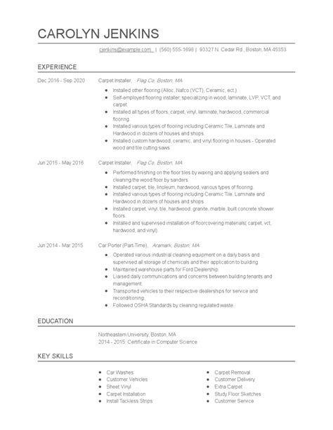 Carpet Installer Resume Examples And Tips Zippia