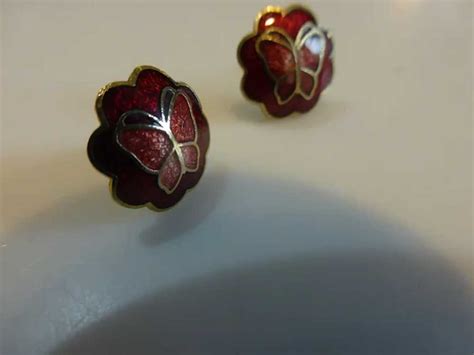 Vintage Cloisonne Butterfly Stud Earrings Gem