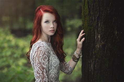 Women Redhead Trees Look Face Bokeh Long Hair Wallpaper Girls