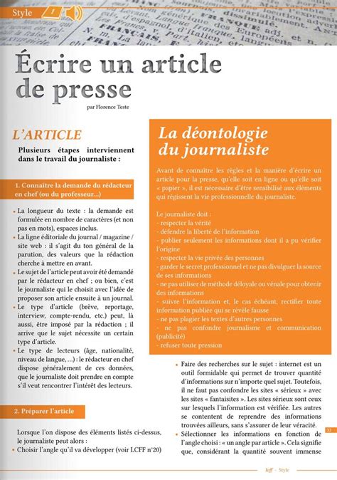 Article LCFF Comment écrire un article de presse lcf