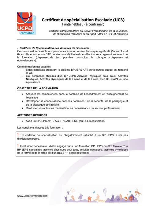 Certificat de spÃcialisation Escalade UC3 Ucpa