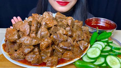 Asmr Eating Spicy Mutton Liver Curry With Basmati Ricesaladmutton