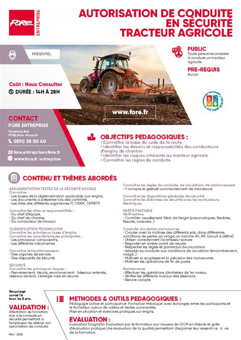 AUTORISATION DE CONDUITE EN SÉCURITÉ TRACTEUR AGRICOLE Fore