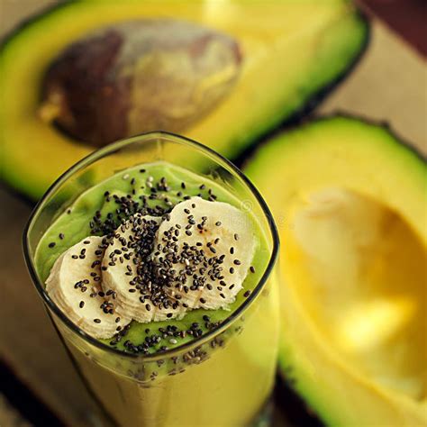 Avocado And Banana Smoothie With Chia Closeup Stock Image Image Of