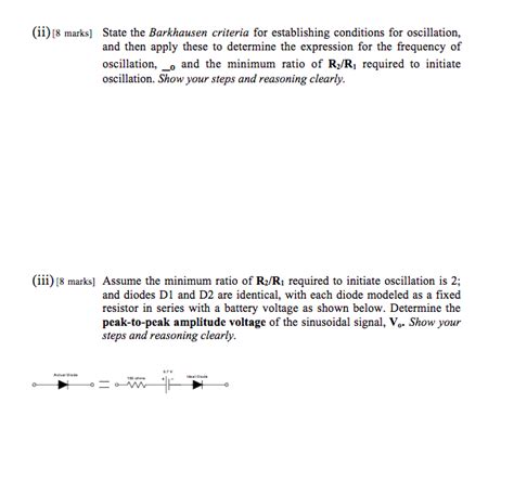 Solved (ii) [8 marks] State the Barkhausen criteria for | Chegg.com