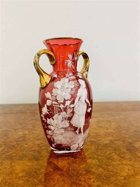 Antique Victorian Quality Mary Gregory Cranberry Glass Vase In Antique Glass Vases