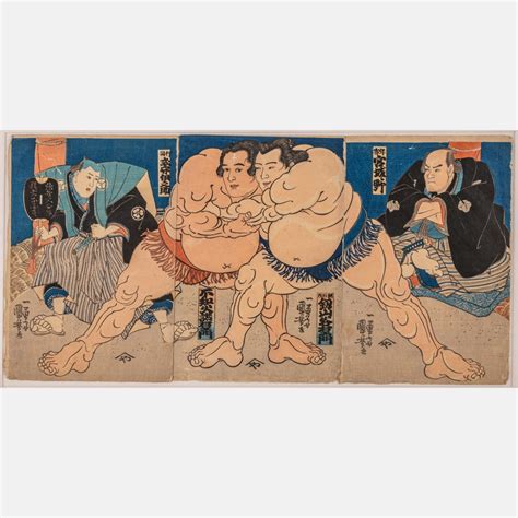 Utagawa Kuniyoshi Sumo Wrestlers Shiranui Emon And Kagiyama Taniemon