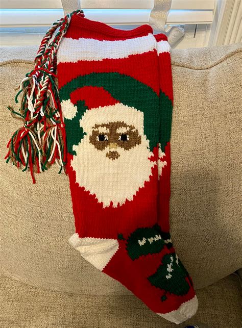 Hand Knit Christmas Stocking Personalized Santa Black Etsy