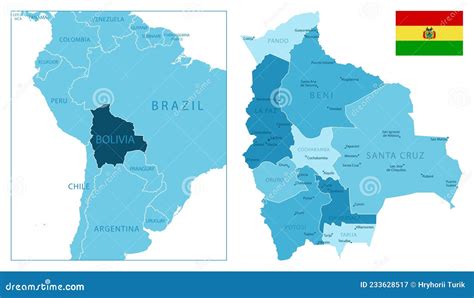 Bolivia Highly Detailed Blue Map Stock Vector Illustration Of