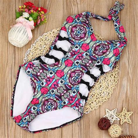 New Women Sexy One Piece Swimsuit Swimwear Hollow Print Halter Padded