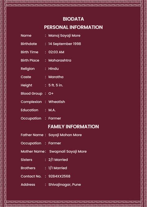 Create and download marriage biodata format. This marriage biodata ...