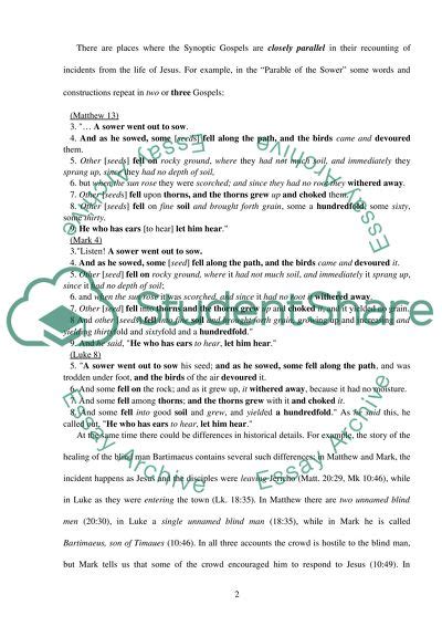 The Similarities and Differences of the Synoptic Gospels Essay Example ...