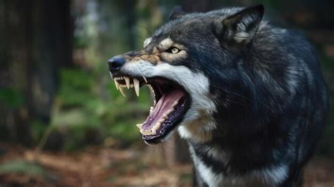 Premium Photo Soft Focus Of A Fierce Growling Black Wolf With Sharp Teeth