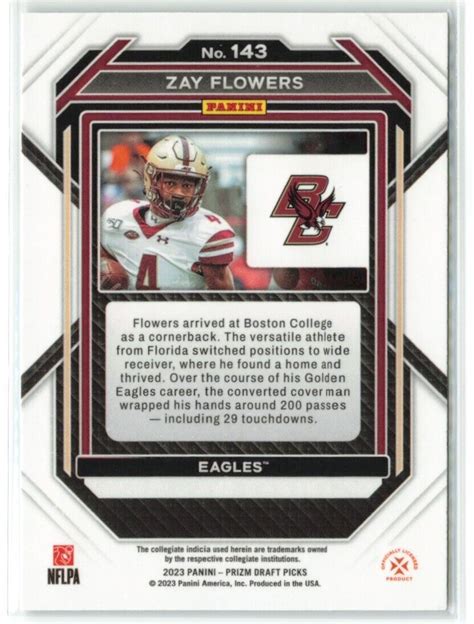 Zay Flowers Rc Panini Prizm Draft Picks Boston College Eagles