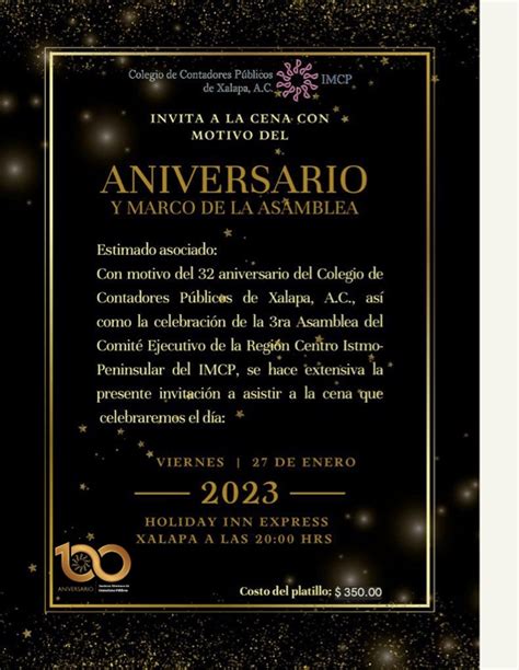 Cena De Aniversario Y Marco De La Asamblea Colegio De Contadores