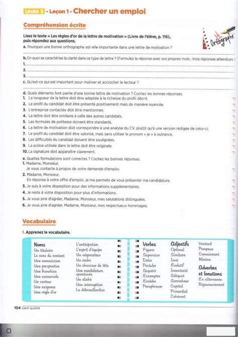 Unité 5 Cahier Fiche Interactive Topworksheets