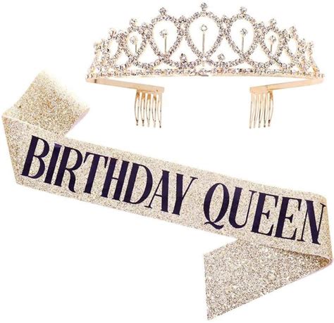 Birthday Queen Gold Glitter Sash With Rhinestone Tiara Crown Etsy