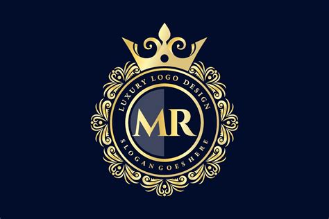 Mr Initial Letter Gold Calligraphic Feminine Floral Hand Drawn Heraldic