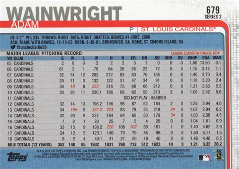 2019 Topps 679 Adam Wainwright Trading Card Database