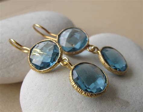 London Blue Topaz Long Dangle Earring Blue Two Stone Drop Earrings