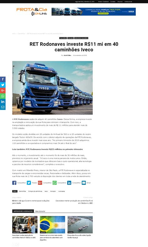 RET Rodonaves investe R 11 mi em 40 caminhões Iveco Frota Cia Trama