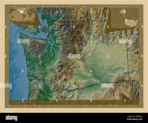 Washington State Of United States Of America Colored Elevation Map