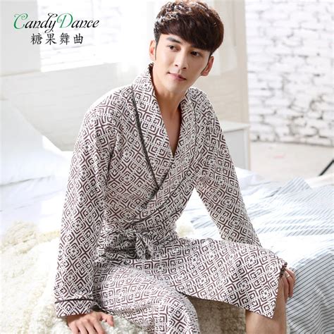 Spring And Autumn 100 Cotton Man Robe Long Design Japanese Style