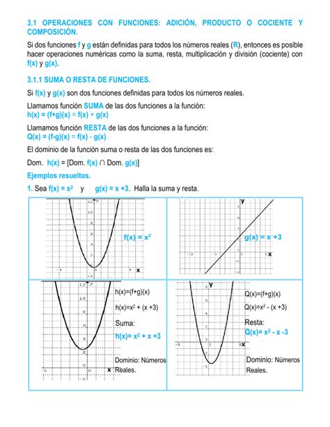 3 1 OPERACIONES CON FUNCIONES ADICIÓN PRODUCTO O COCIENTE Y COMPOSICIÓN