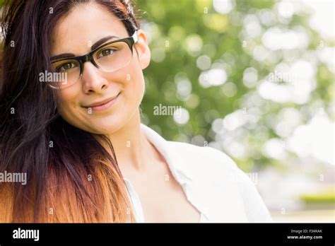 Beautiful Brunette In The Park Stock Photo Alamy