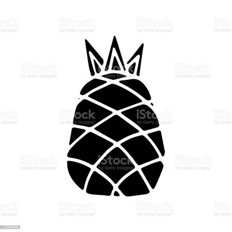 Black Icon Of Pineapple Fruit With Leaf Isolated On White Background Sweet Tropical Fruit Simple