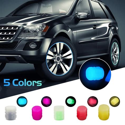 V Pcs Skull Luminous Tire Valve Caps Fluorescent Valve Caps Tire