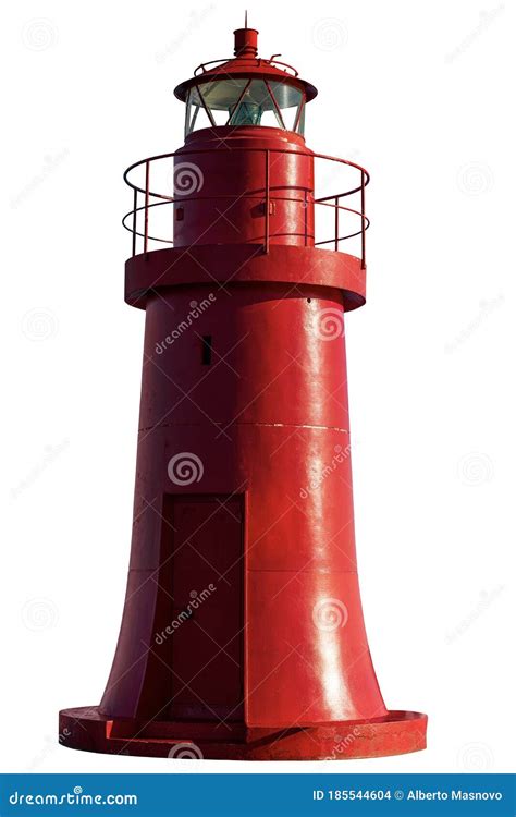 Old Red Lighthouse Isolated On White Background Photography Stock