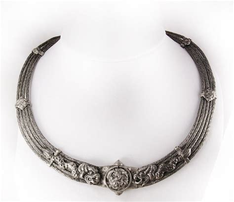 Antique Chinese Dragon Necklace Silver Collar Hand Wrought