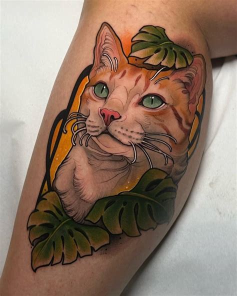 Neotraditional Style Cat Portrait Tattoo Located On The