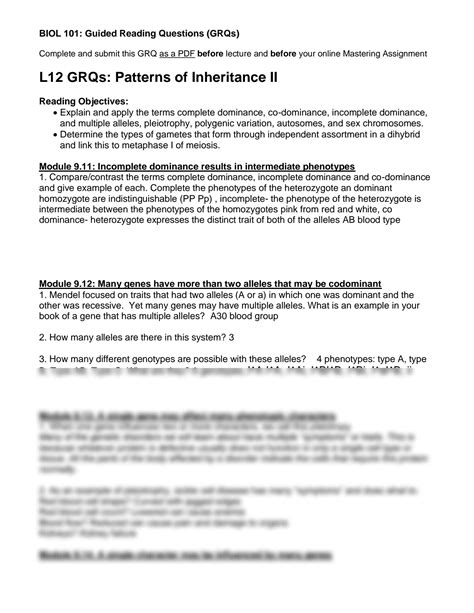 Solution Lesson Grqs Patterns In Inheritance Part Biol