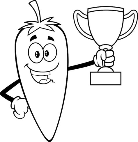 Premium Vector Outlined Happy Hot Chili Pepper Cartoon Character Holding A Cup Vector Hand