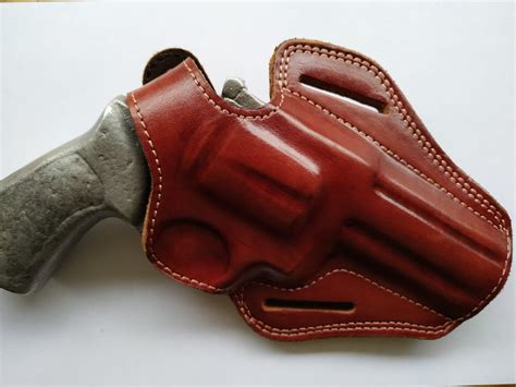 Leather Belt Owb Holster For 357 Magnum Revolver 4 Inch Barrel Cal38