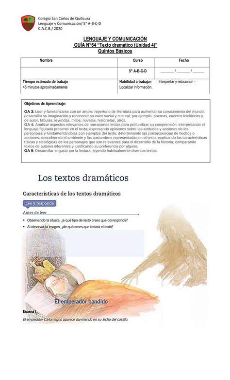 PDF LENGUAJE Y COMUNICACIÓN GUÍA N64 Texto dramático Objetivos