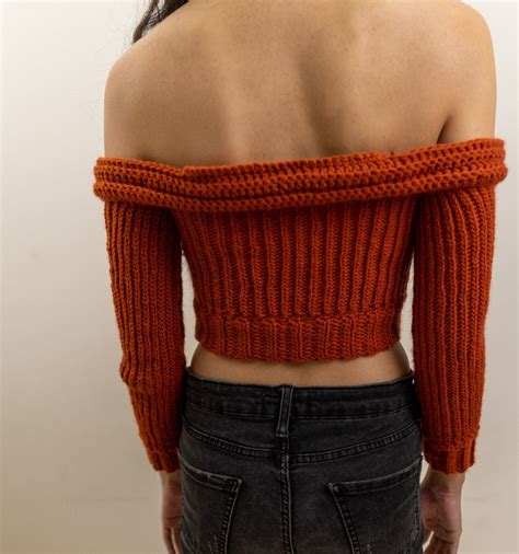 Crochet Cropped Long Sleeve Cable Stitch Fold Top Pdf Pattern Etsy