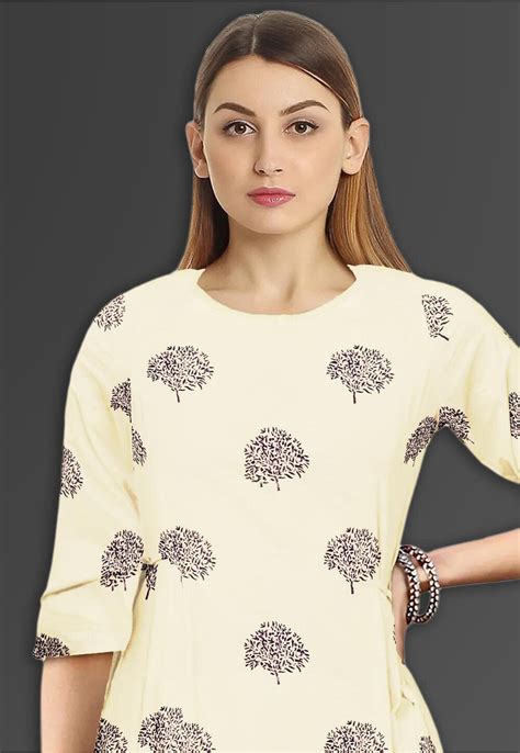 Buy Block Printed Art Silk Aline Kurta Set In Beige Online TBQ760