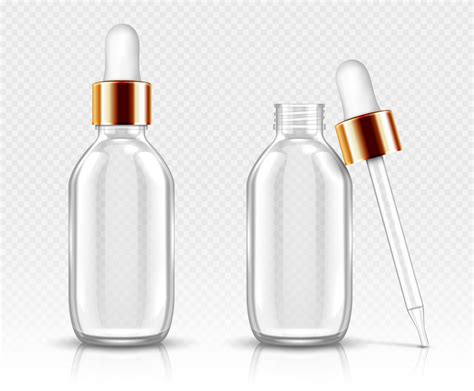 Glass Bottles With Dropper For Serum Or Oil Mockup Vector Art