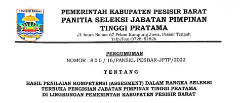 Hasil Penilaian Kompetensi Assesment Dalam Rangka Seleksi Terbuka