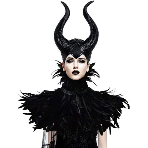 Vzqi Evil Queen Feather Horns Costume For Women Black Cape Halloween