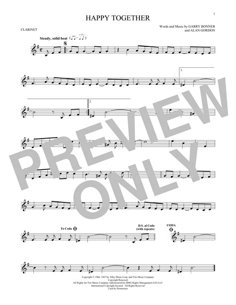 Happy Together By The Turtles Sheet Music For Clarinet Solo At Sheet