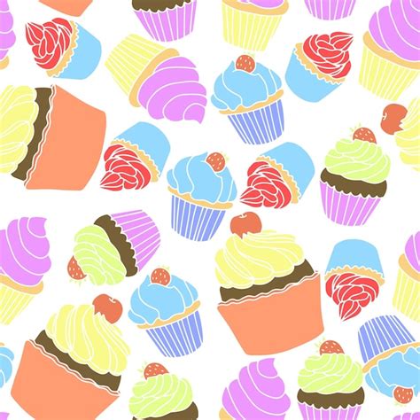 Premium Vector Seamless Pattern With Cupcake Or Muffins In Hand Draw