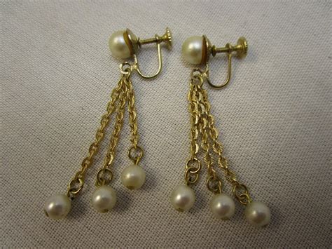 Vintage Coro Pearl Dangle Drop Earrings Screw On Screw Back Etsy